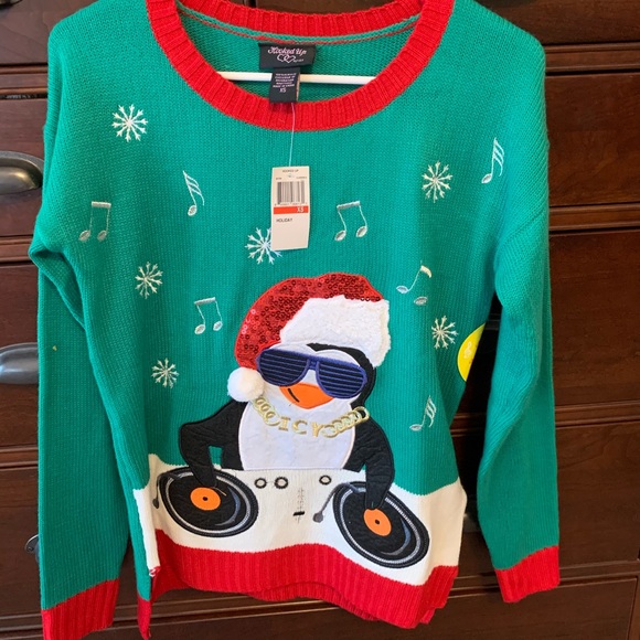 Ugly Christmas sweater Penguin DJ plays music NWT Ugly Christmas sweater Penguin DJ plays music NWT